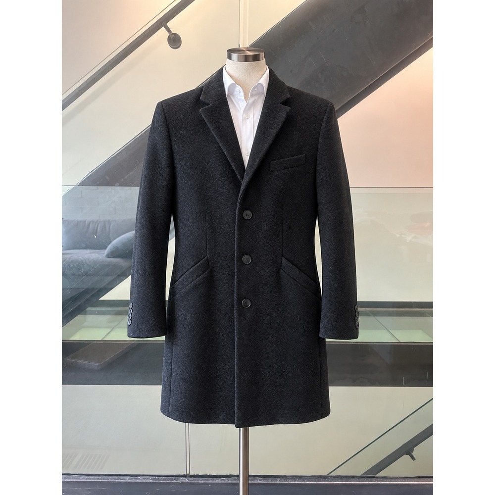 Agnes b. Homme Black Wool Cashmere Blend Overcoat Plaid Lining Size 52 M697UK85